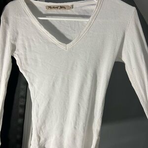 White V-Neck Long Sleeve Top